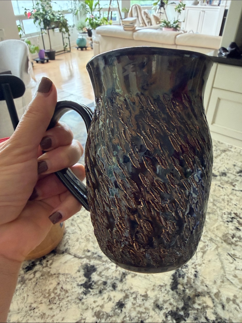 Textured handmade Dark Ceramic Coffee Mug